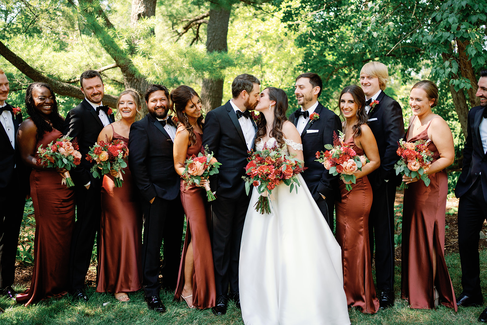 Wedding Party with vibrant flowers